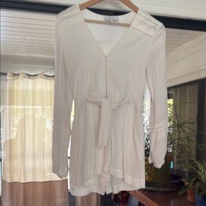 Reiss White Long Sleeve Tie Front Playsuit